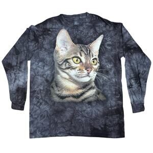The Mountain Tabby Cat Lady Shirt Large Tie Dye 100% Cotton Long Sleeve Graphic